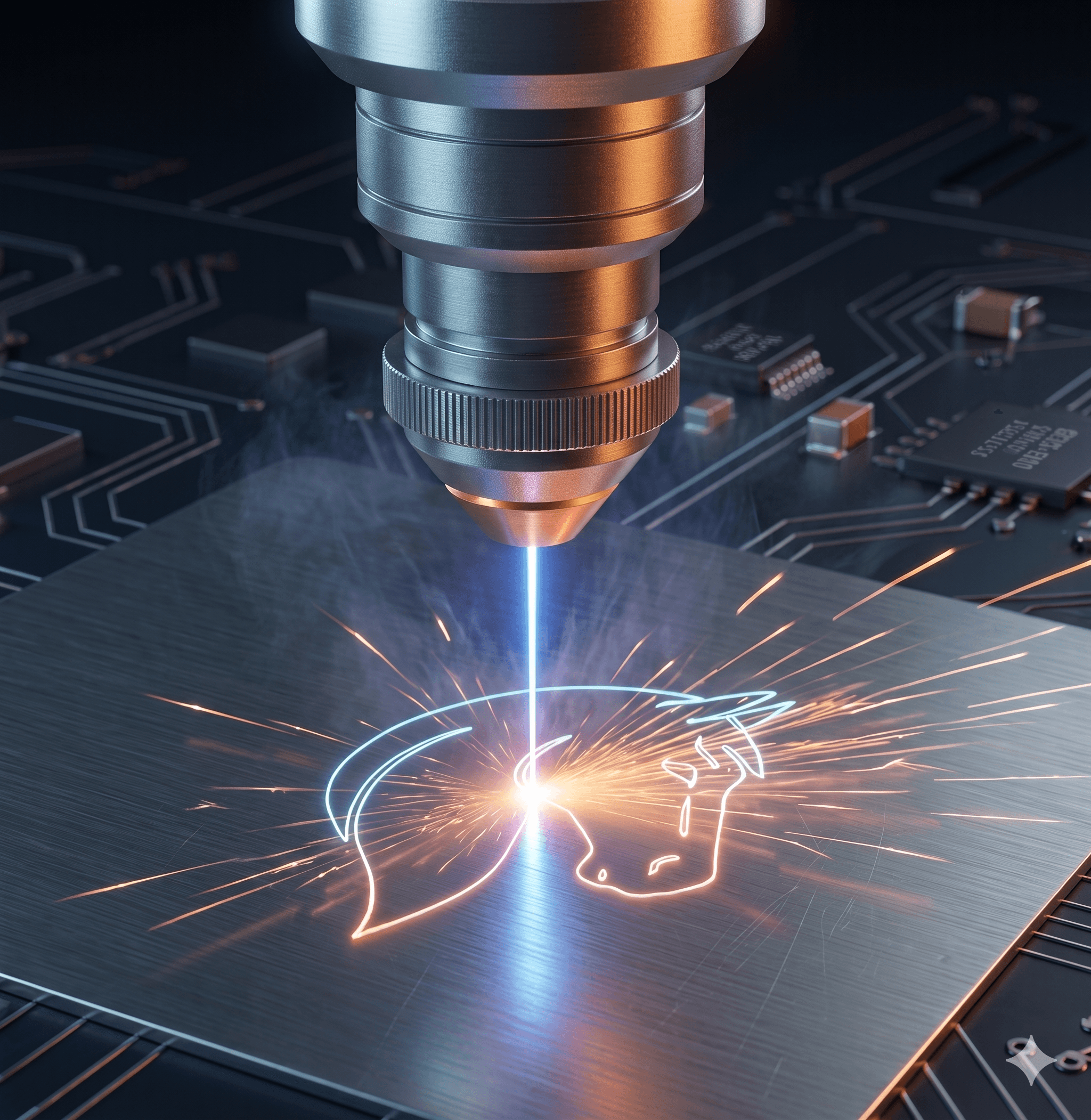 Escena futurista de operacion laser industrial